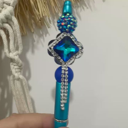 Sparkling Sapphire Blue Square Gem Beads, Bling Dangly Beads,Pen Focal
