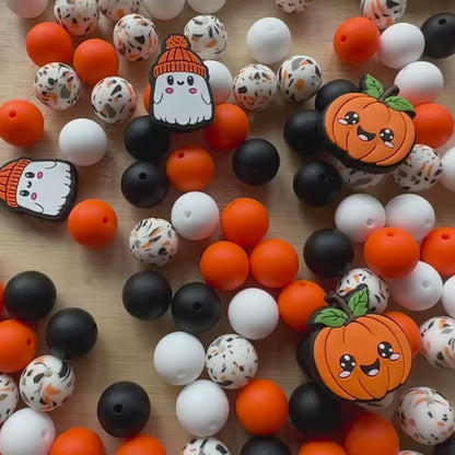 Assorted Fall Pumpkin Ghost Halloween Silicone Beads