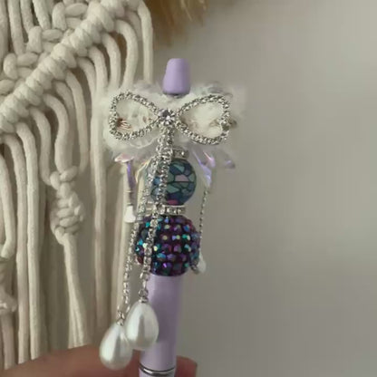 Fancy Fluffy Beads, Pompom Bowknot Rhinestone Pearl Dangle Beads