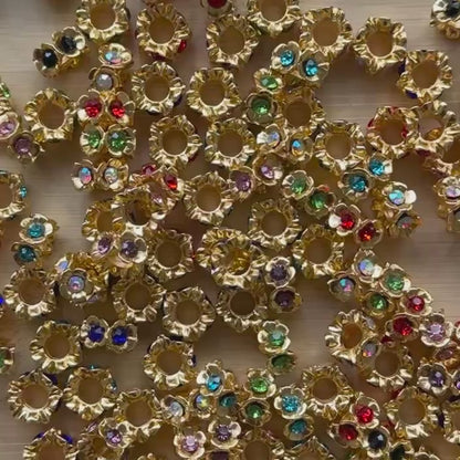 14mm Gold Flower Spacer Beads,Rhinestone Spacer,Metal Spacer