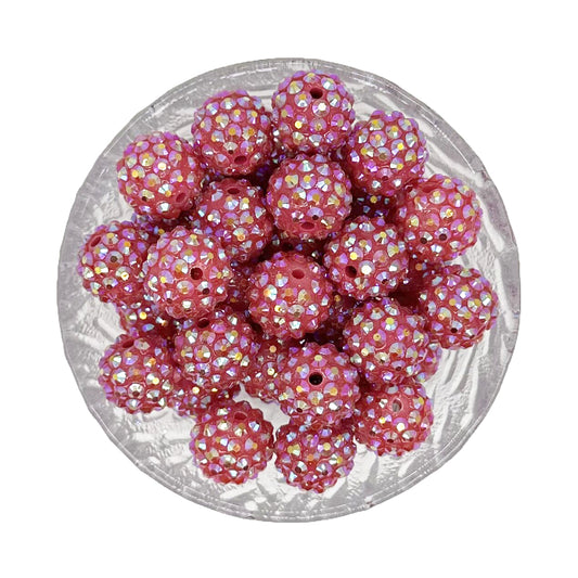 16mm Red Bayberry Rhinestone Bubblegum Beads