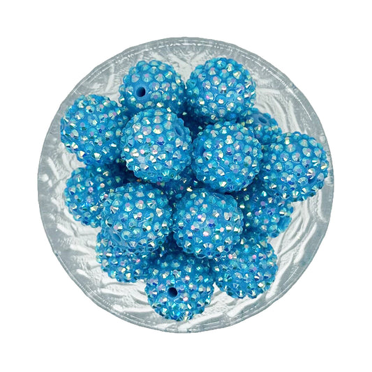 20mm Sky Blue Rhinestone Bubblegum Acrylic Beads