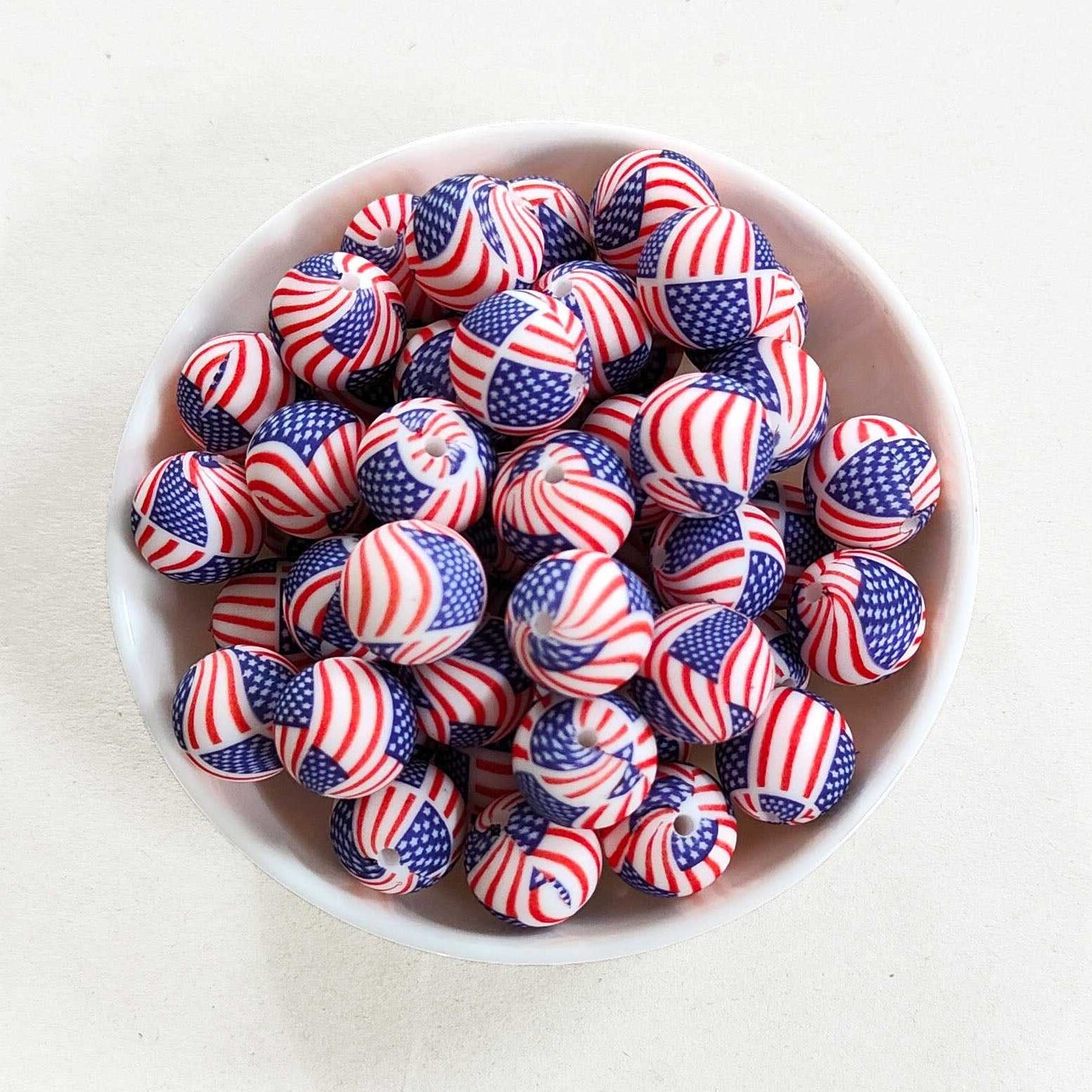 12/15mm USA Flag Print Silicone Beads - Round - #105