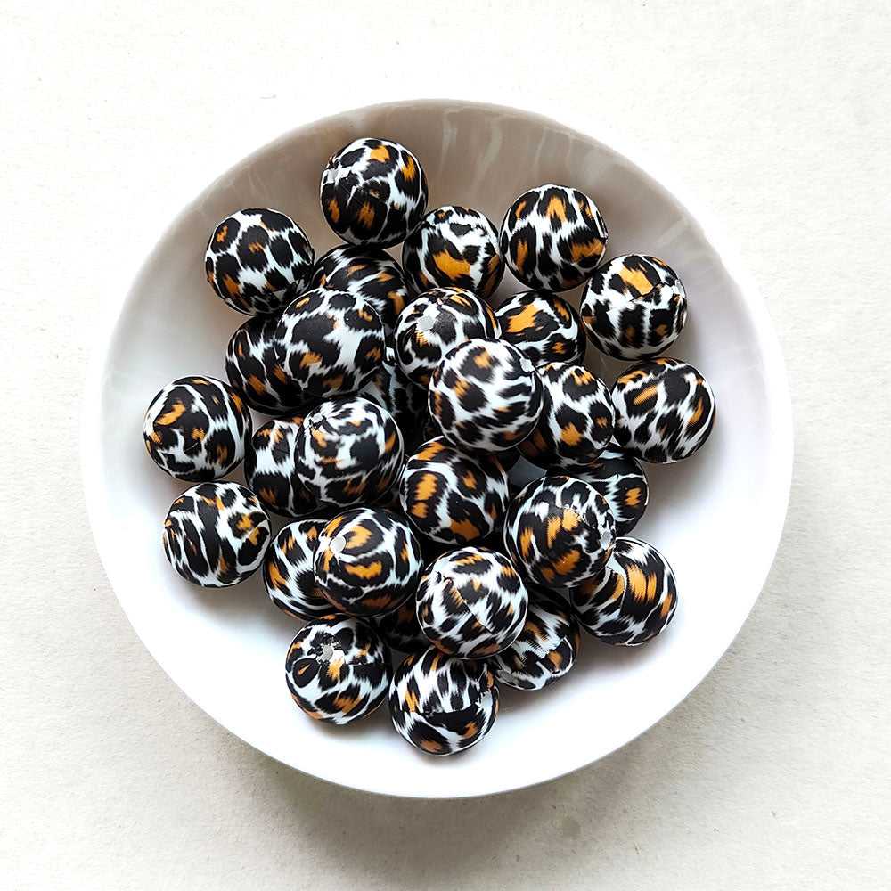 12/15mm Tiger Leopard Print Silicone Beads - Round - #107