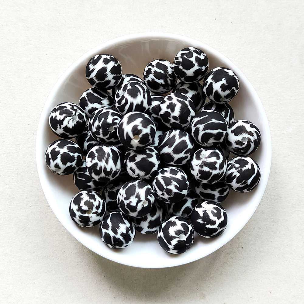 12/15mm Bear Leopard Print Silicone Beads - Round - #108