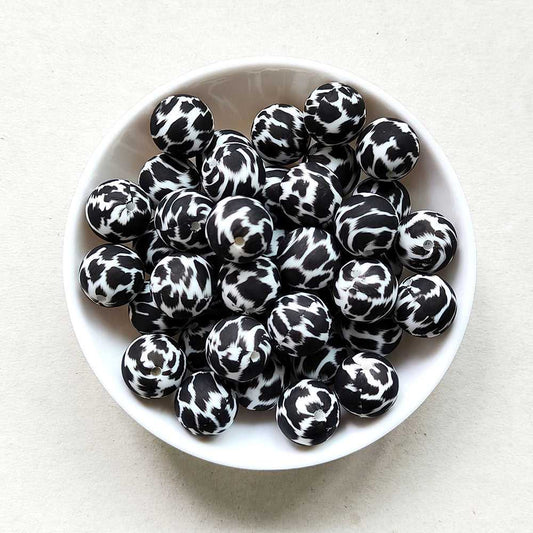 12/15mm Bear Leopard Print Silicone Beads - Round - #108