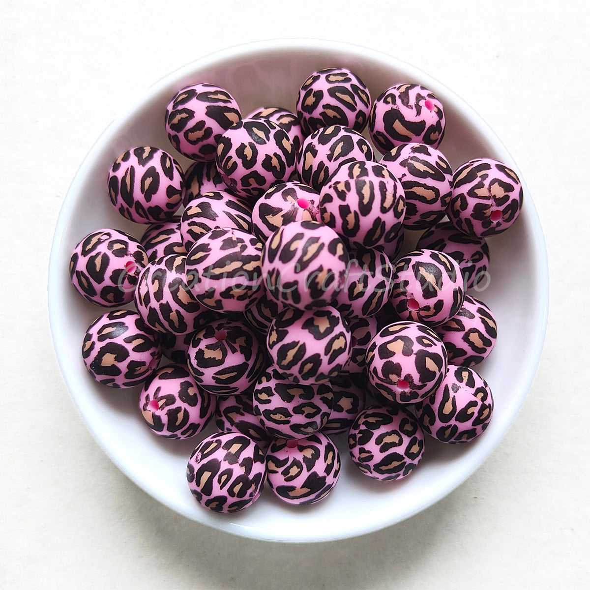 12/15mm Pink Leopard Print Silicone Beads - Round - #109