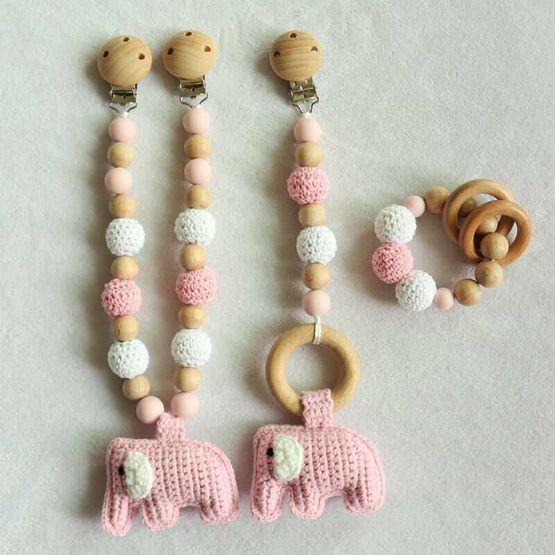 Crochet Elephant Pram Garland Rattle Set - Pink