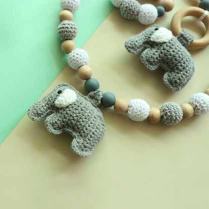 Crochet Elephant Pram Garland Rattle Set - Grey