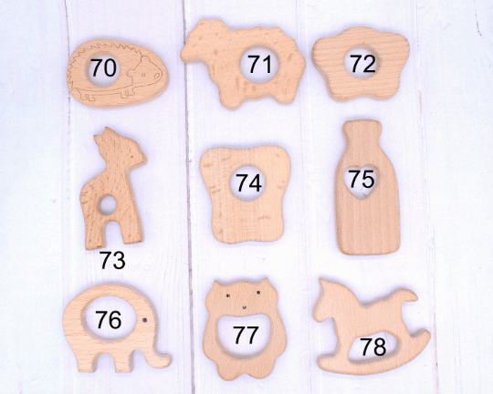 Natural Beech Wooden Animal Pendant Teether Toy