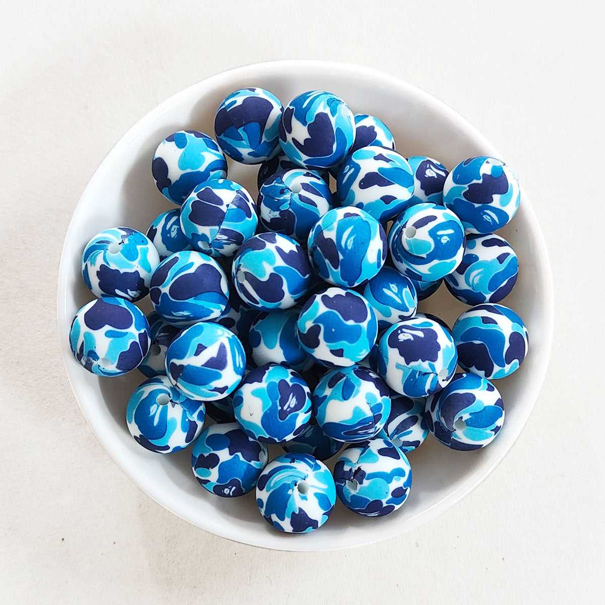 12/15mm Blue Camo Silicone Beads - Round - #12