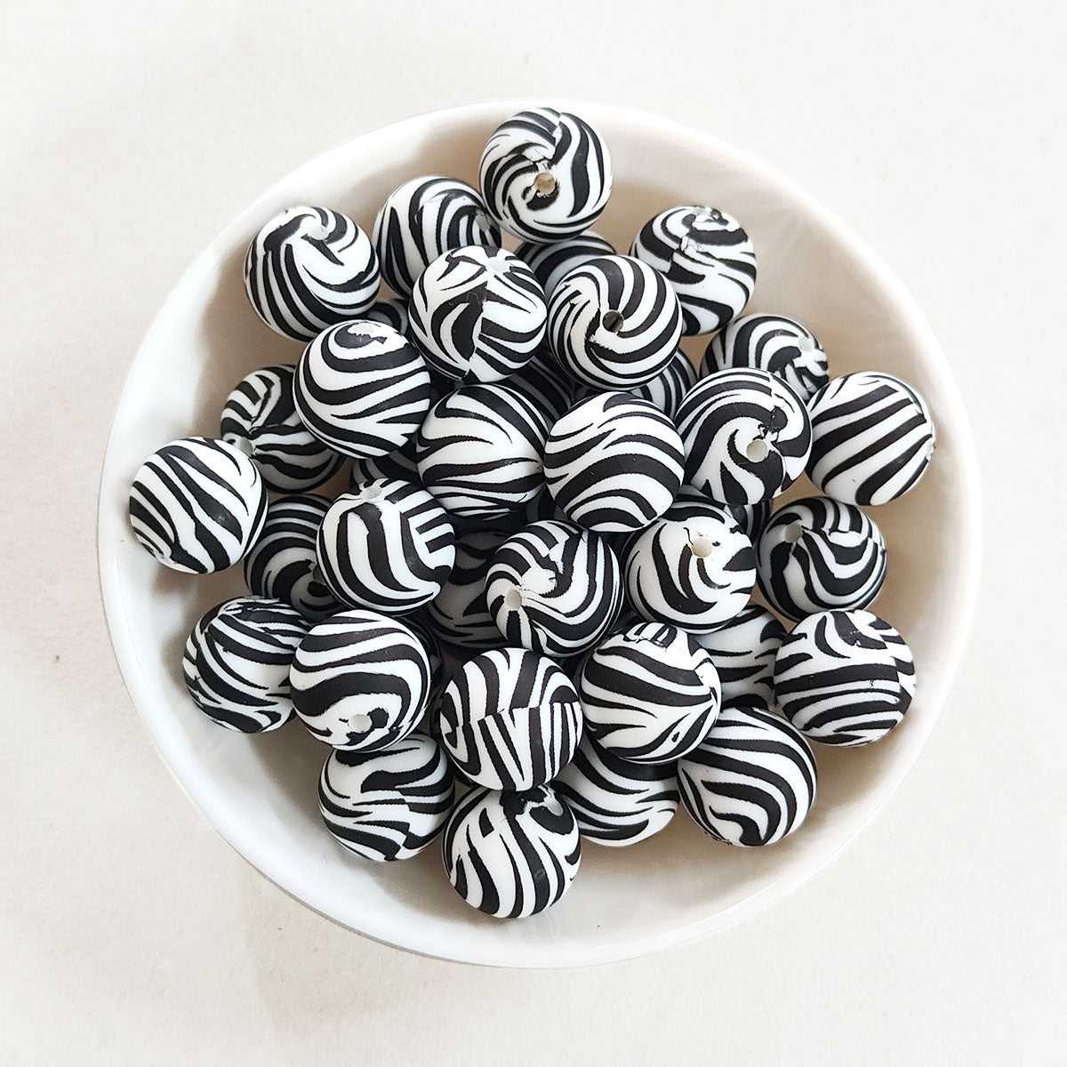 12/15mm Zebra Print Silicone Beads - Round - #17