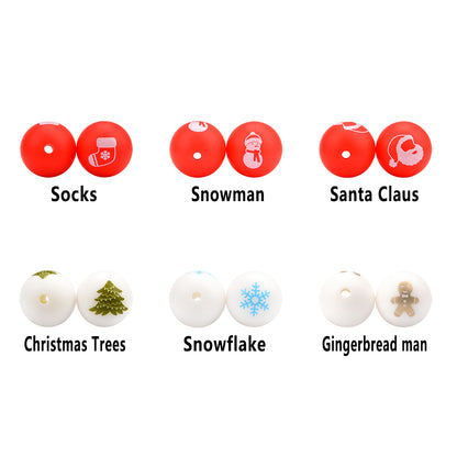 Christmas Beads Snowman Snowflake Tree 15mm Round Silicone Beads