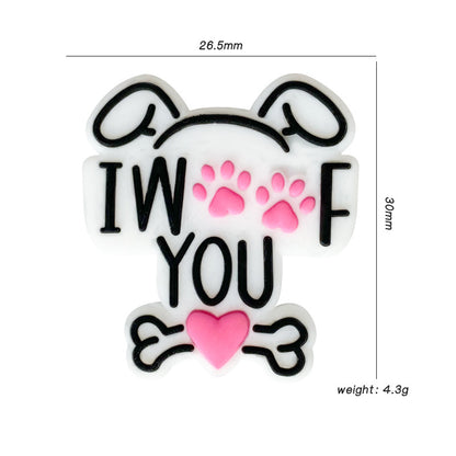 I Woof You Pet Dog Paw Focal Silicone Beads 26*30mm