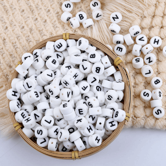 Flat Round Silicone Letter Beads 13mm