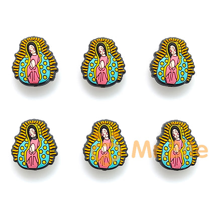 10-100Pcs Jesus Virgin Mary Silicone Rosary Beads Focal Beads 24*27*8mm