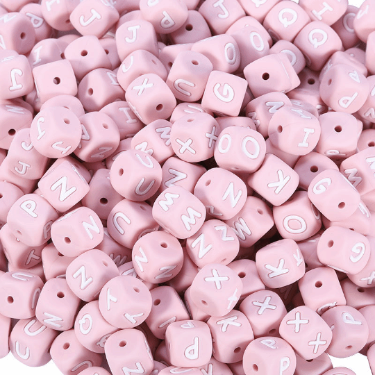 12mm Pastel Pink Silicone Alphabet Beads