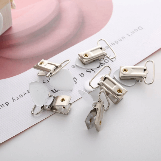 White Love Heart Pacifier Clips