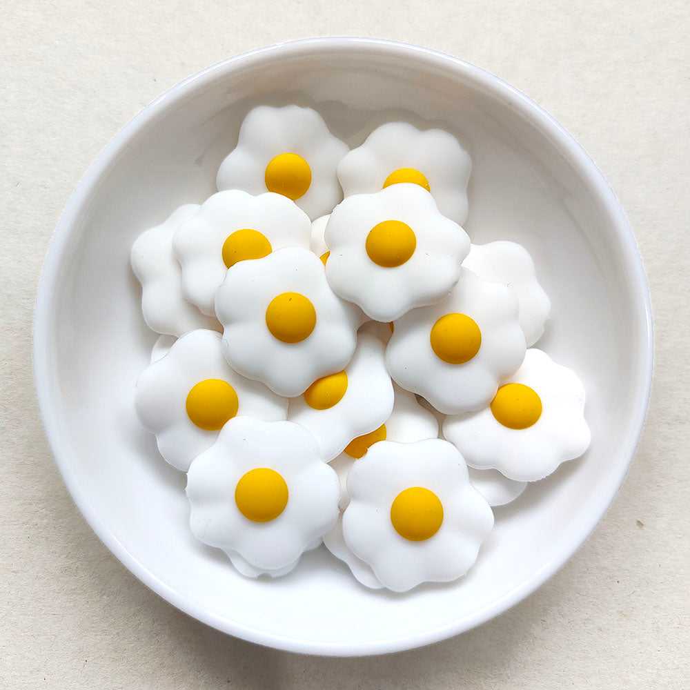 Fried Egg Silicone Beads 25*24mm
