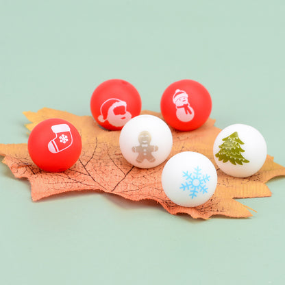 Christmas Beads Snowman Snowflake Tree 15mm Round Silicone Beads