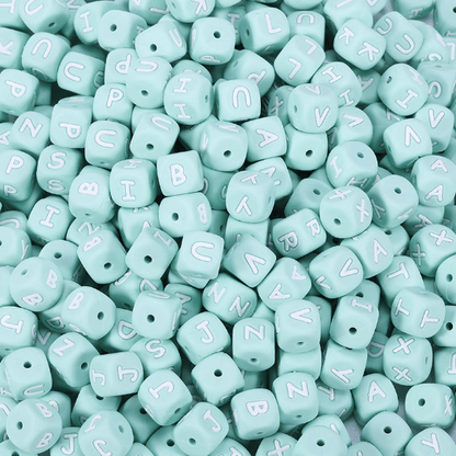 Mint Green Letters Silicone Beads 12MM