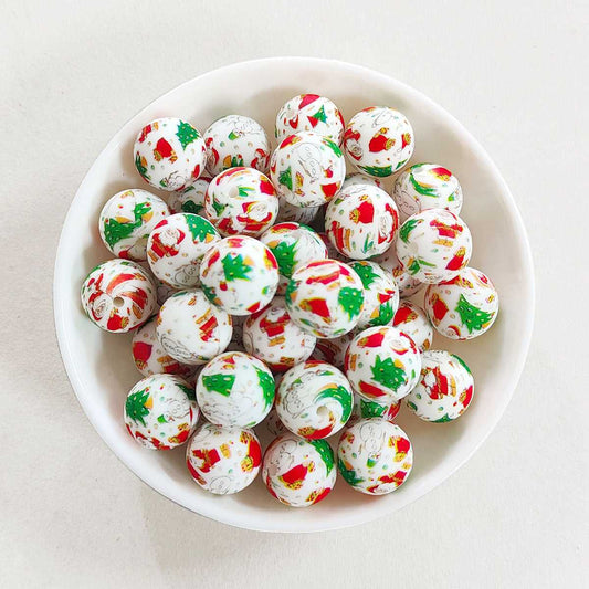 12/15mm Christmas Print Silicone Beads - Round - #27