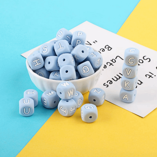 Letter Blue Silicone Beads /12*12mm
