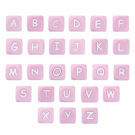 Pink Silicone Alphabet Cube Letters Beads 12*12mm