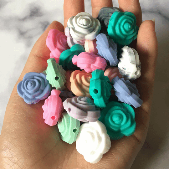 Mini Rose Flower Silicone Beads 20*20mm