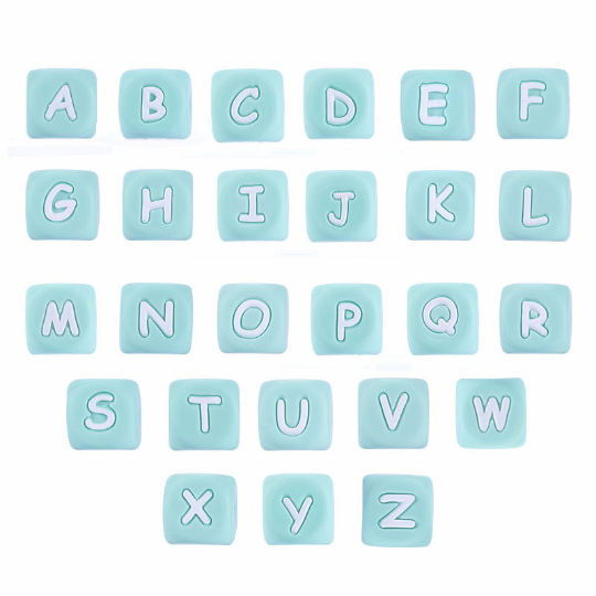Mint Green Letters Silicone Beads 12MM