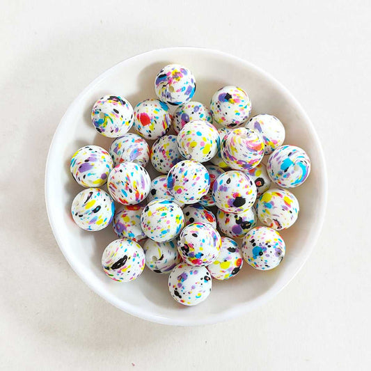 12/15mm Colorful Dot Print Silicone Beads - Round - #30