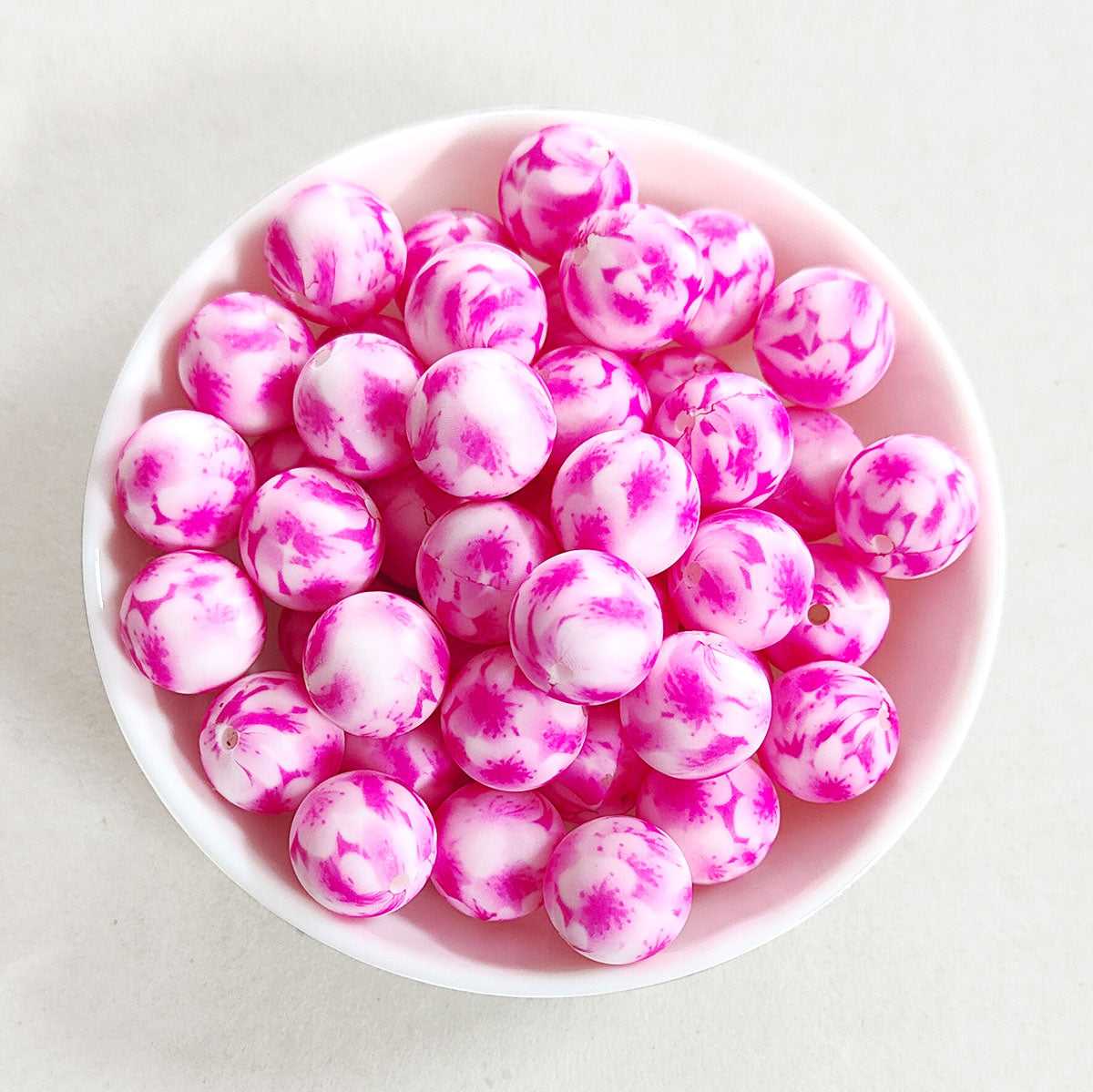 12/15mm Flower Print Silicone Beads - Round - #36