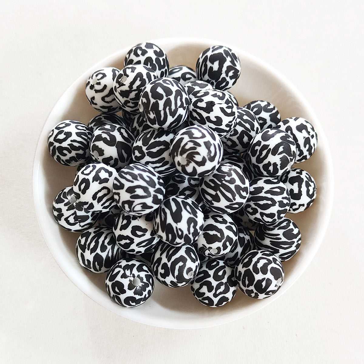 12/15mm Black Leopard Silicone Beads - Round - #3
