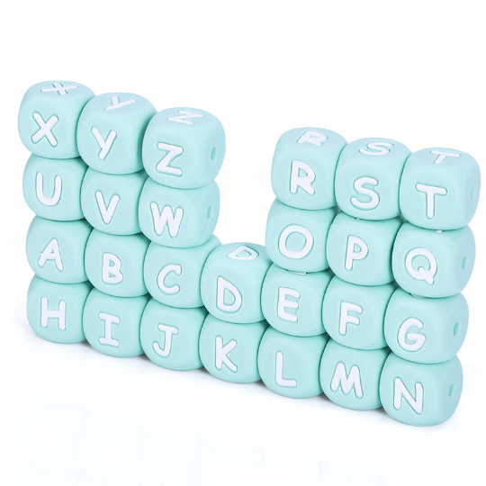 Mint Green Letters Silicone Beads /Alphabet 26 Letter /12MM –  MrBiteBabyStore