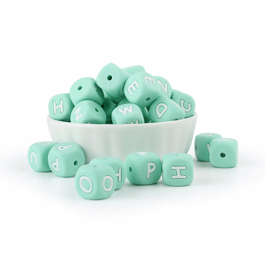 Mint Green Letters Silicone Beads 12MM