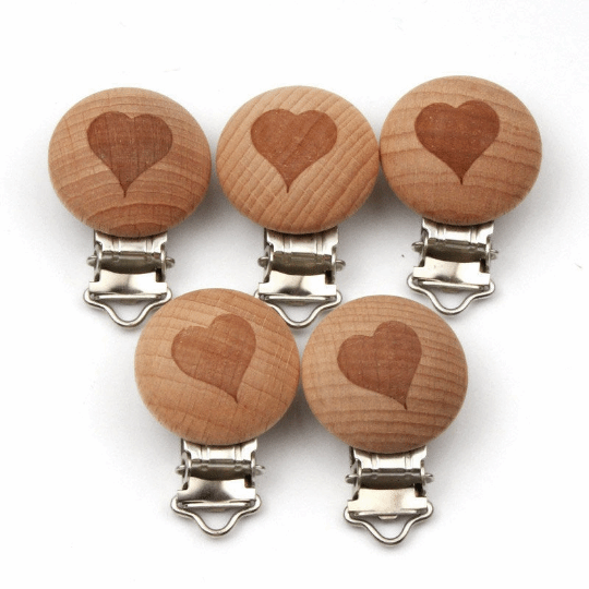 Wooden - Heart Pacifier Clips