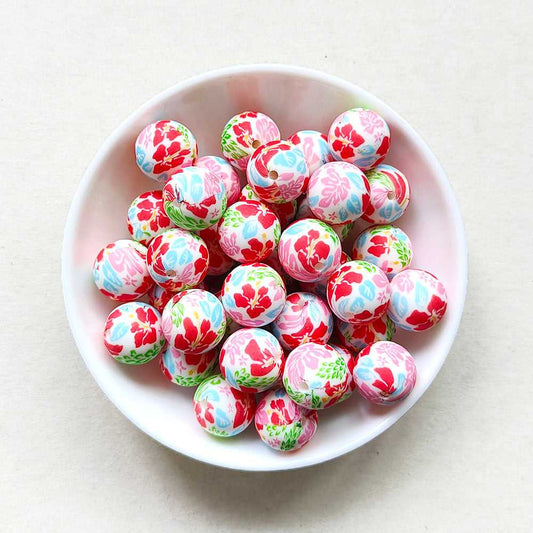 12/15mm Flower Print Silicone Beads - Round - #40