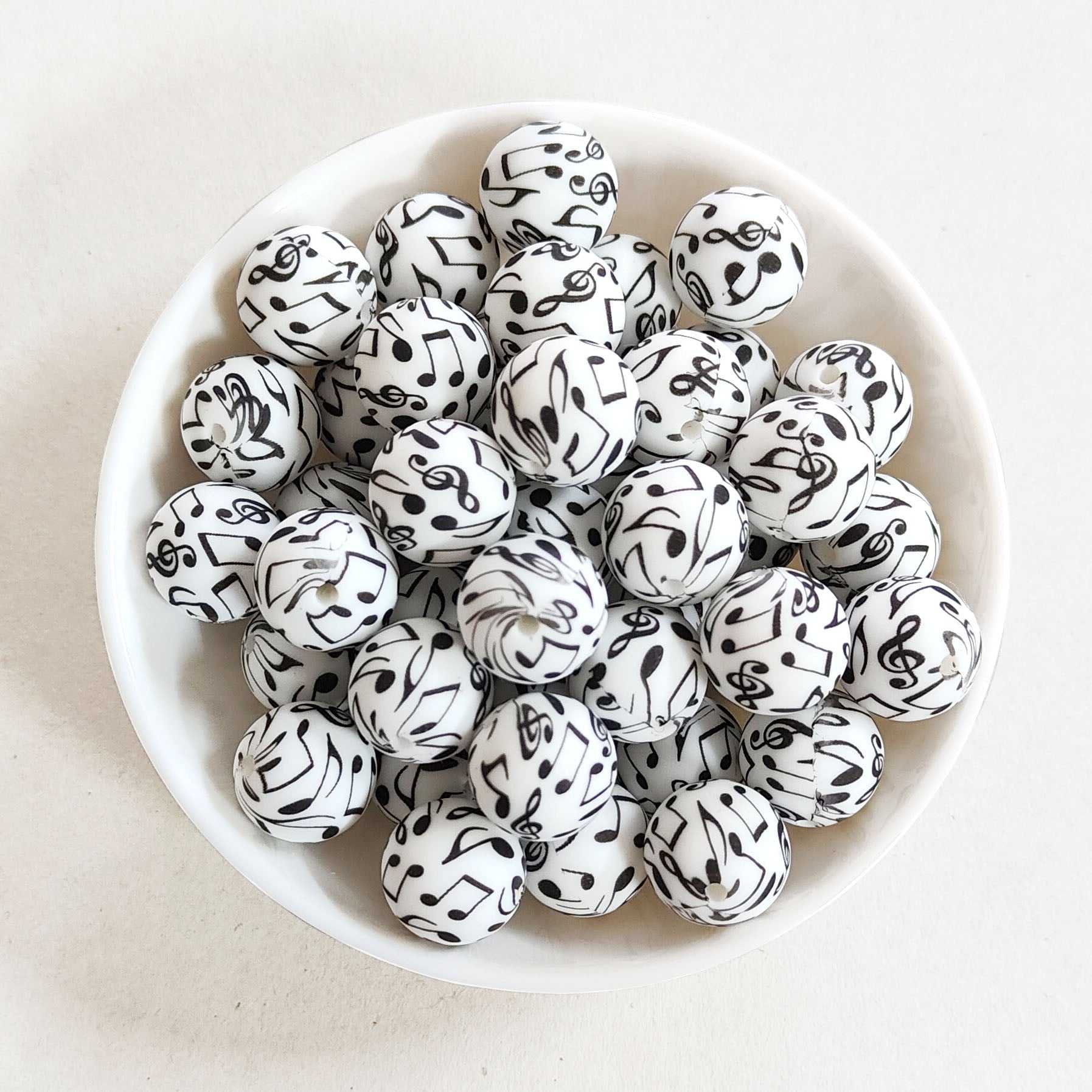 12/15mm Note Print Silicone Beads - Round - #42