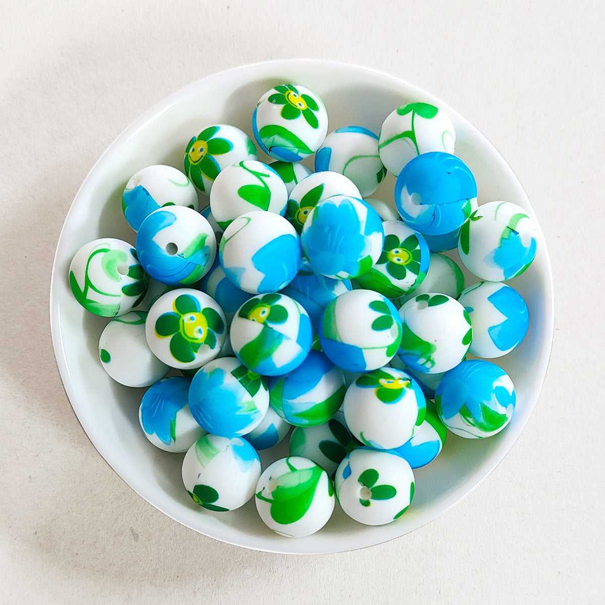 12/15mm Summer Print Silicone Beads - Round - #43