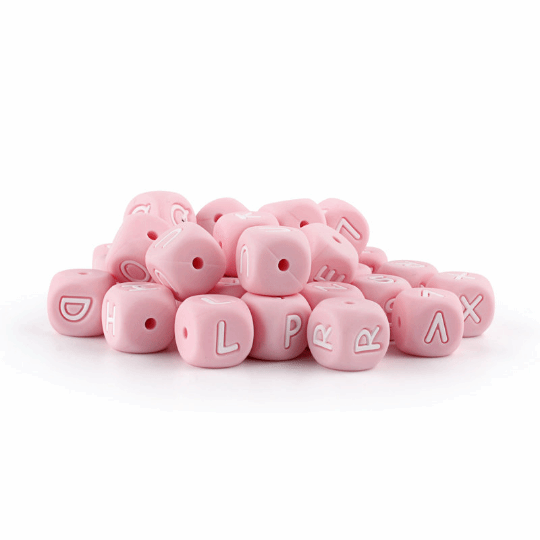 Pink Silicone Alphabet Cube Letters Beads 12*12mm