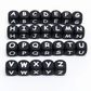Square Silicone Black Letters Beads 12*12mm