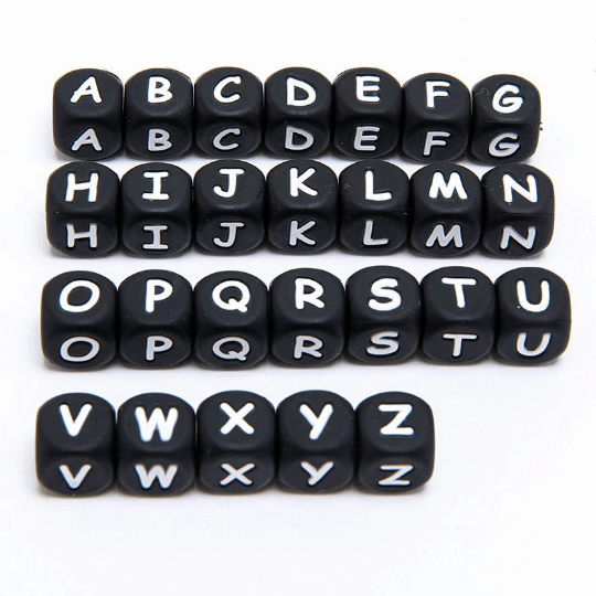 Square Silicone Beads /Black Letters Beads /Cube Alphabet 26 Beads