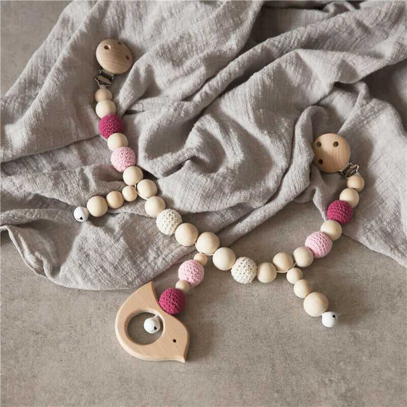 Bird Natural Crochet Wooden Beads Teething Stroller Pram Garland