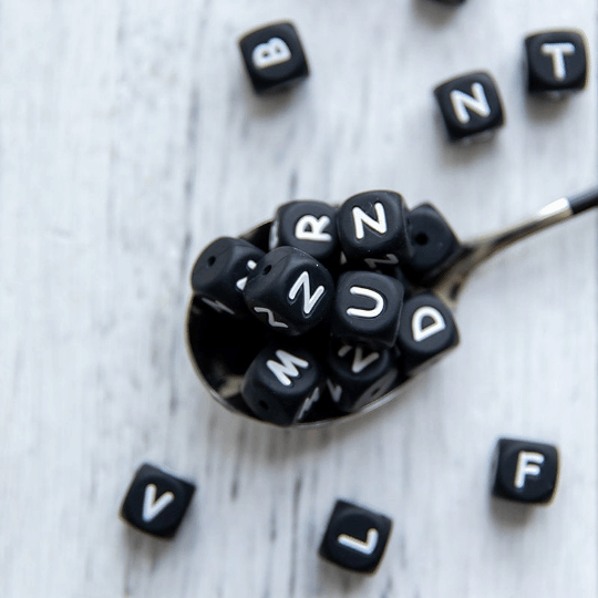 Square Silicone Black Letters Beads 12*12mm