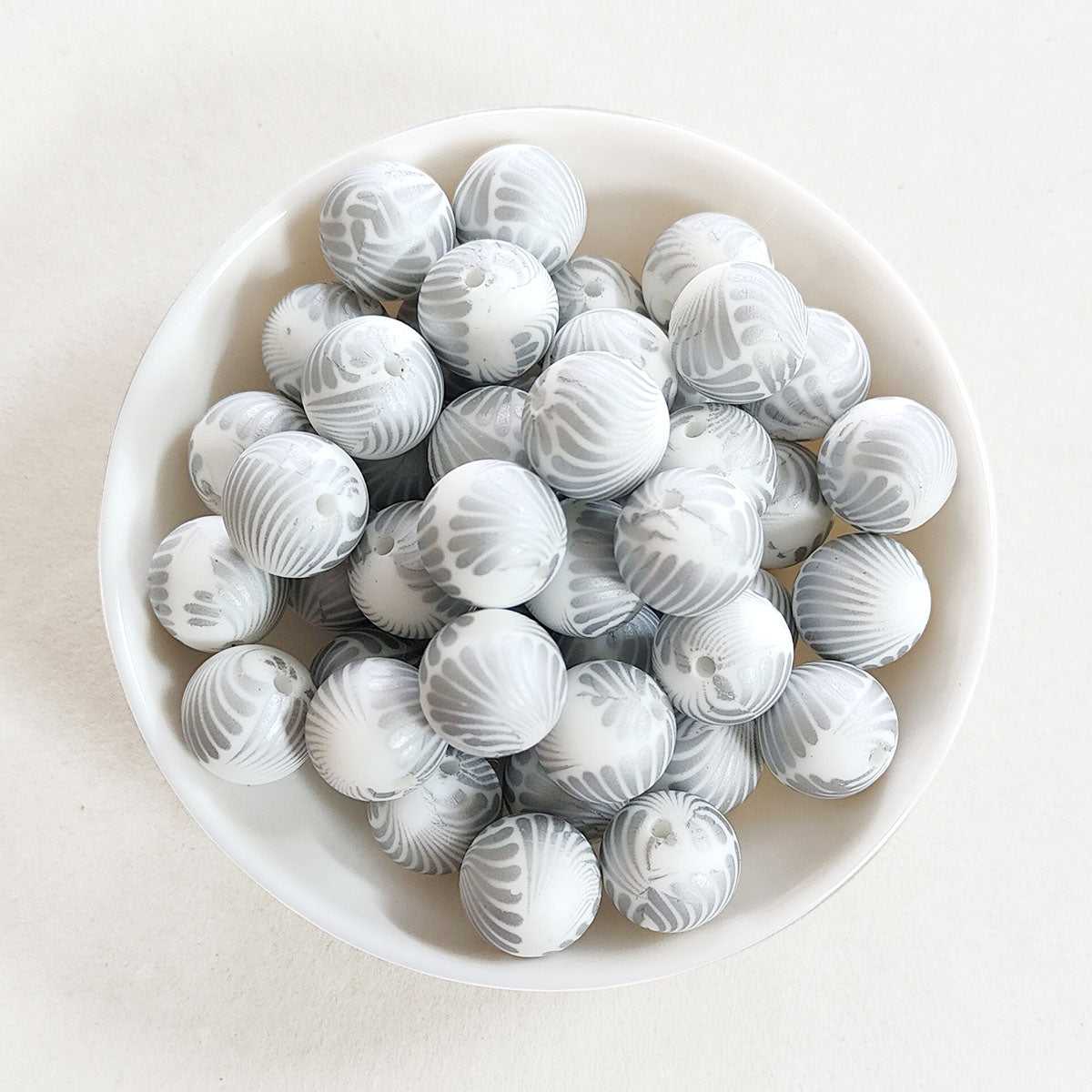 12/15mm Shell Print Silicone Beads - Round - #69