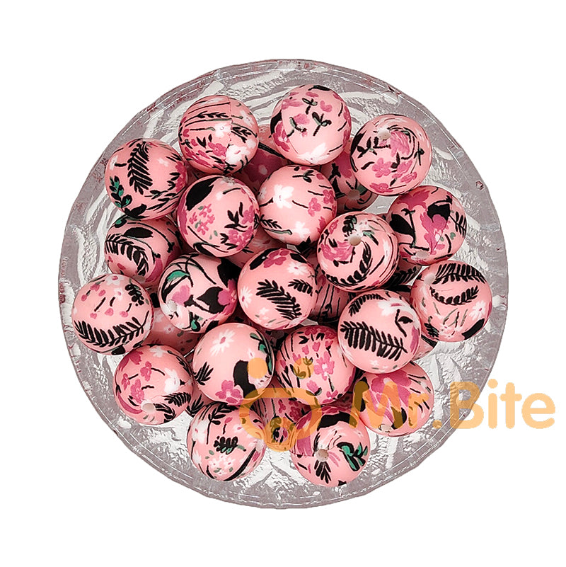 15mm RosePink Flower Silicone Beads - Round
