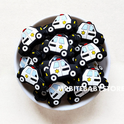 Police Car Silicone Beads - 35*22mm