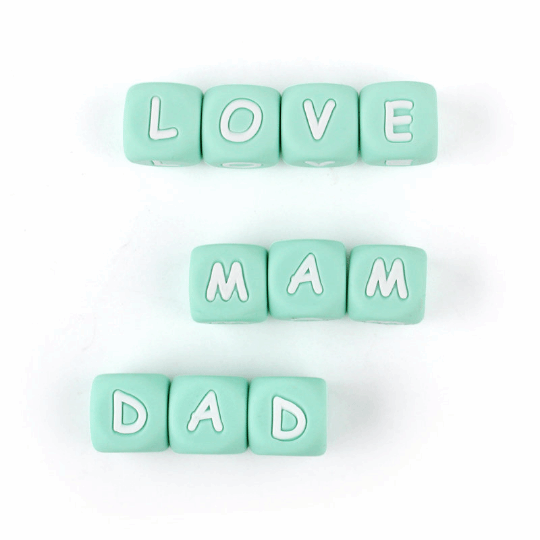 Mint Green Letters Silicone Beads 12MM