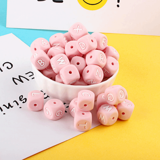 12mm Pastel Pink Silicone Alphabet Beads – LooLoo Chews