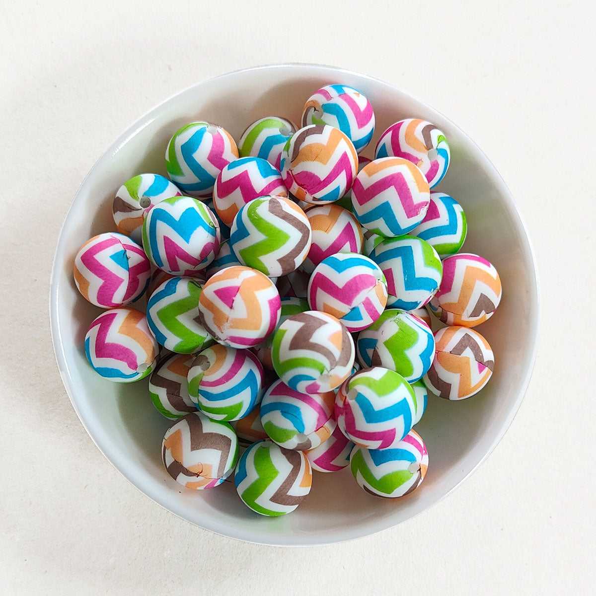 12/15mm Colorful Wave Print Silicone Beads - Round - #70